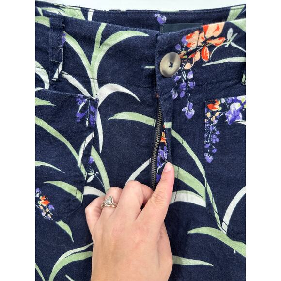 Anthropologie Maeve The Colette Dark Blue Floral Wide Leg Linen Pants Size 27 - Picture 11 of 16
